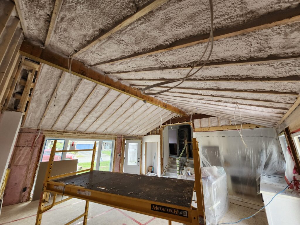 Insulated cathedral ceiling roof cavities during a Burlington home renovation