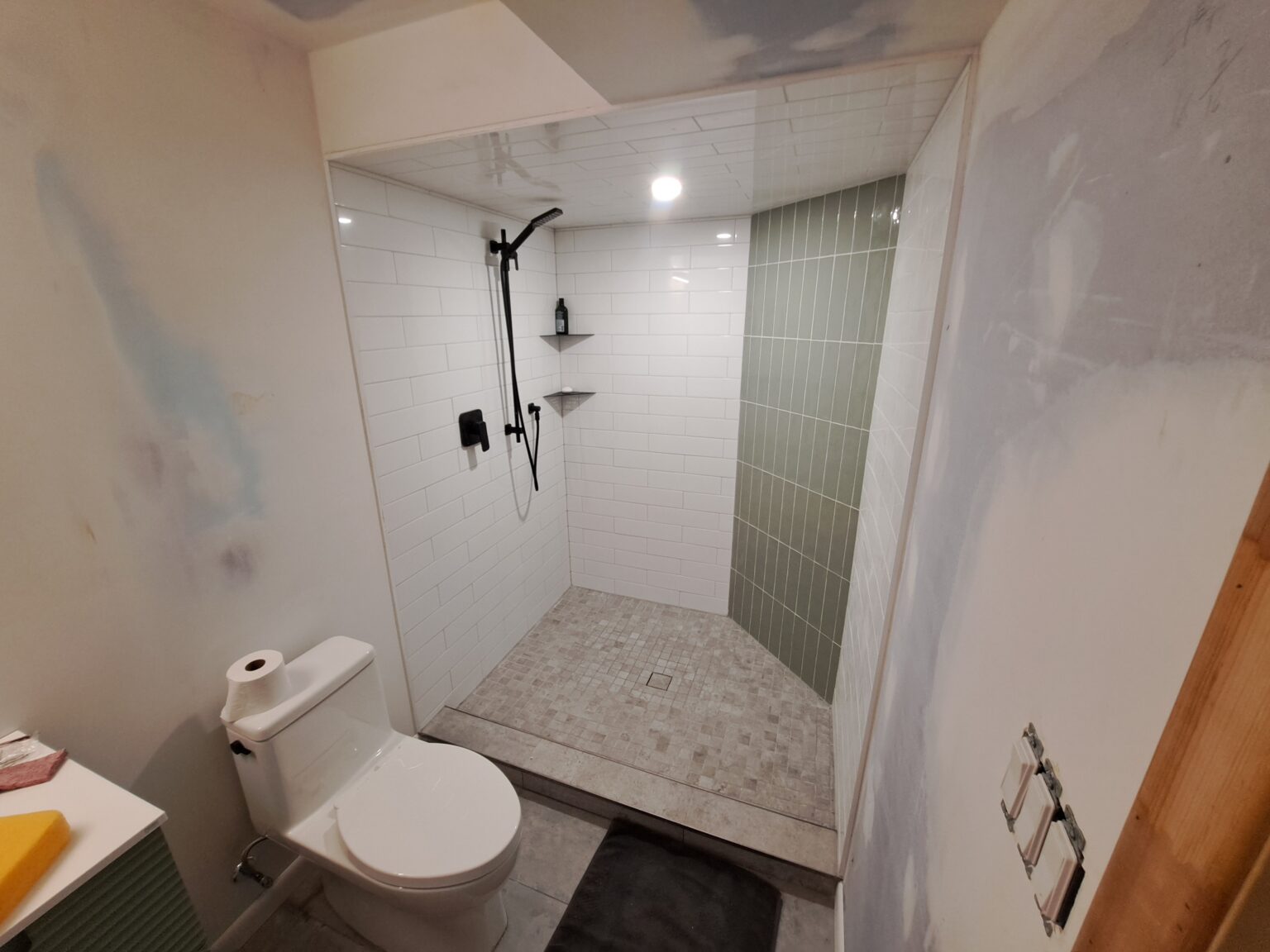 New basement bathroom with tiled walk-in shower in Burlington Millcroft