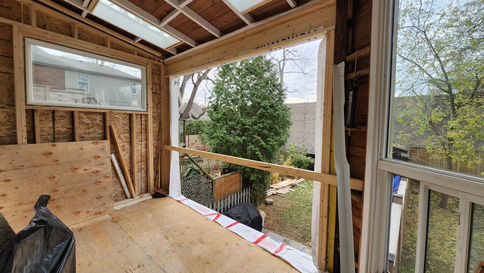 Interior framing during a residential renovation