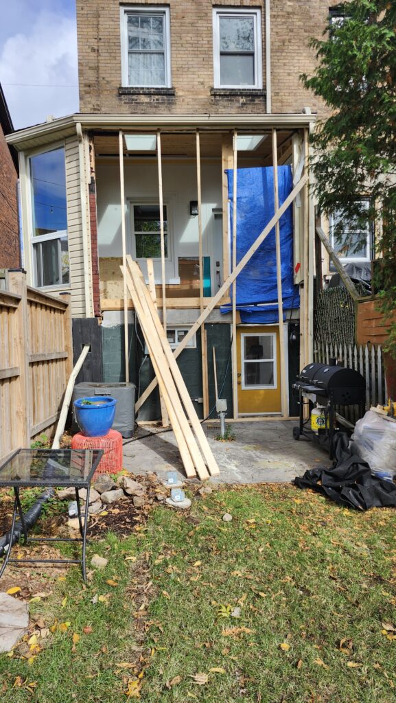 Temporary structural support at the rear sunroom of a historic Dundas home