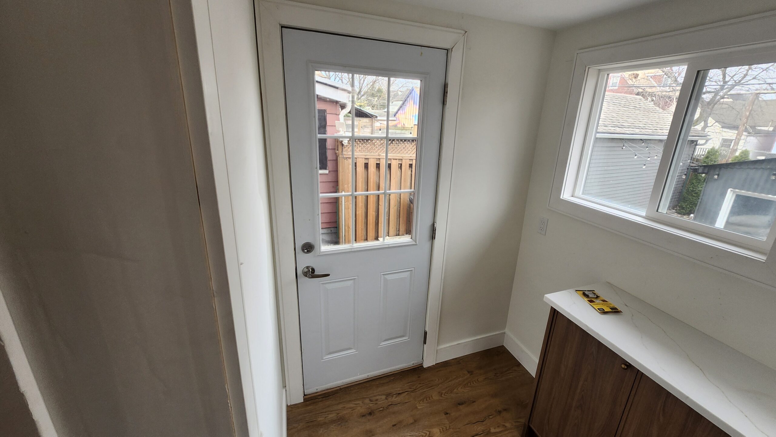 Finished mudroom with cabinets