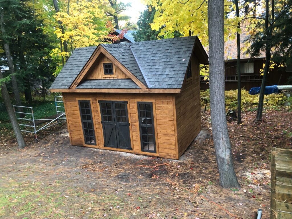Custom wood shed or pool house with loft and gabled roof in Penetanguishene Ontario