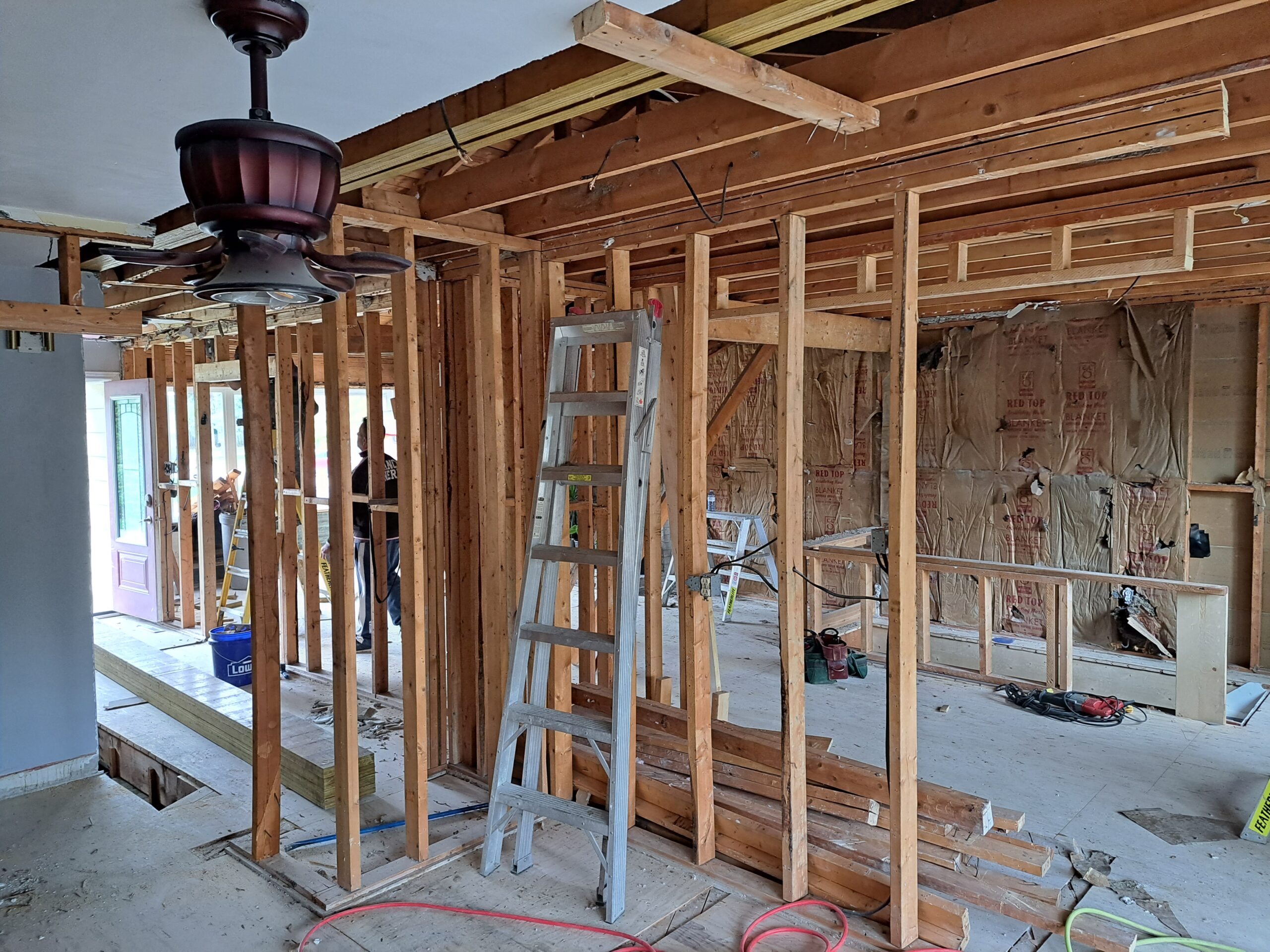 Temporary support walls during demolition for a Burlington cathedral ceiling renovation